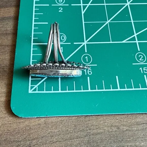 Vintage Turquoise Beau Sterling Silver Filigree Cabochon Bezel Ring Size 5 Adjus - Picture 7 of 9